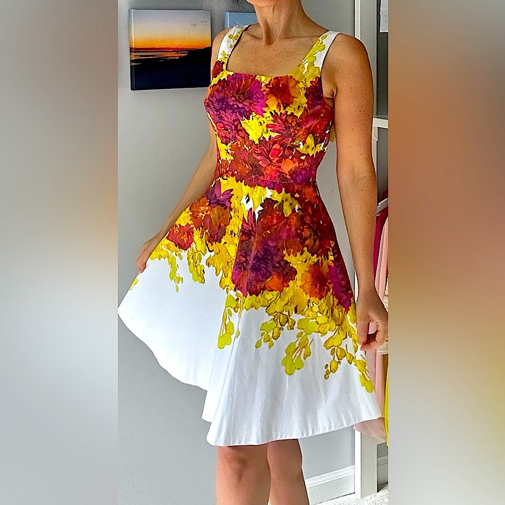 Karen Millen Bright Floral A-Line Cotton Dress Size 6